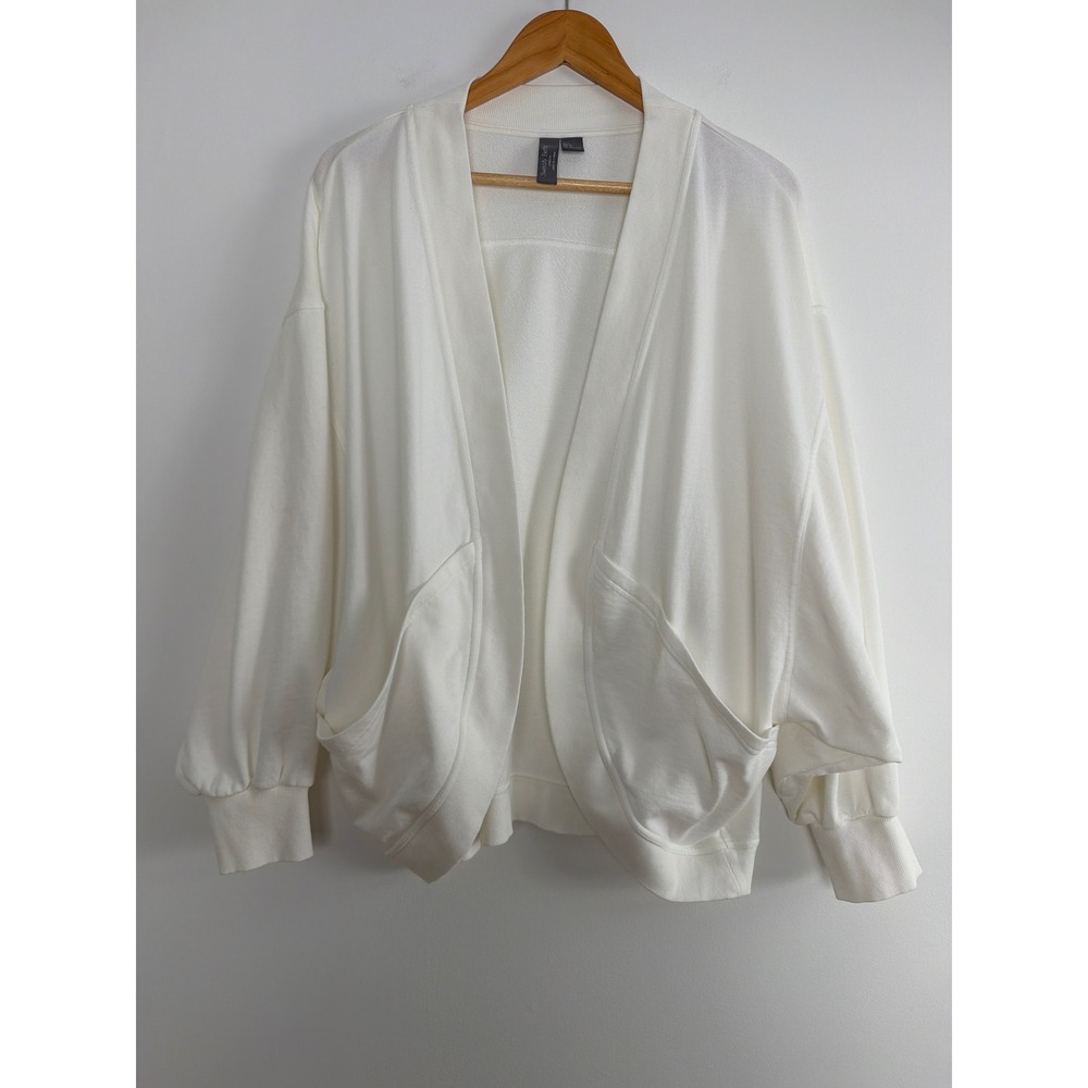 Sweaty Betty Cora Cardigan Women L White French Terry Cotton Cocoon Lagenlook